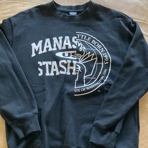 Manastash like new Black Graphic Crewneck Sweatshirt